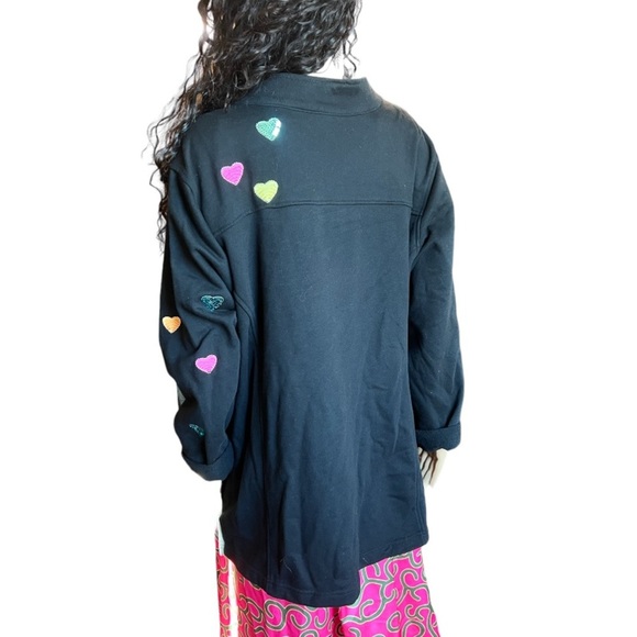 Quacker Factory Heart Design Sequin & Embroidered ZipperJacket - Picture 5 of 7